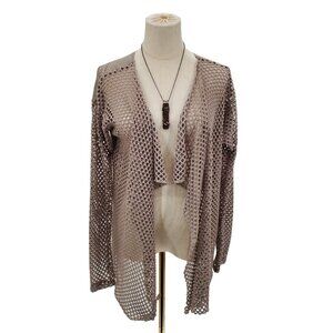 Daytrip Womens Sheer Knit Cardigan Sweater Size S Brown Long‎ Sleeve Career
